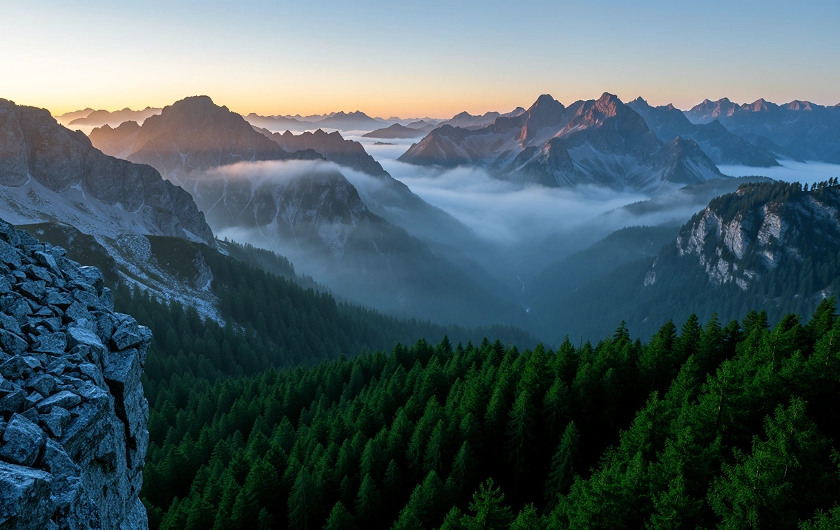 Alpine Gipfel im Nebel